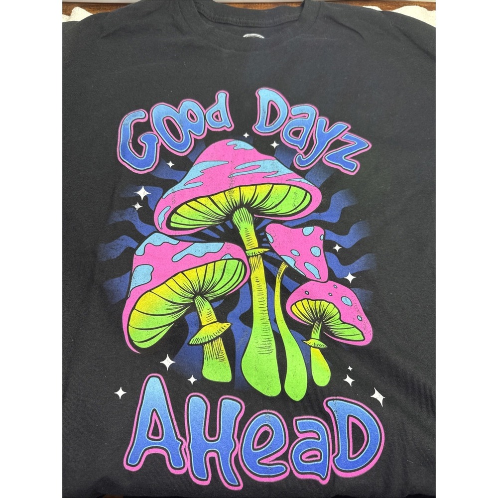 Magic Mushroom Have A‎ Magical Day Cotton Black Tee Shirt DOM Size Medium